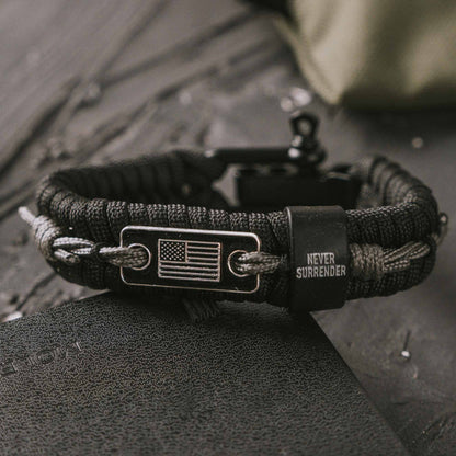 Never Surrender Barbed Wire Paracord Bracelet