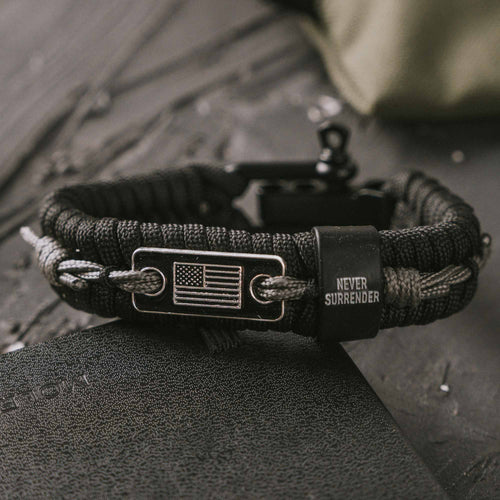 Never Surrender Barbed Wire Paracord Bracelet