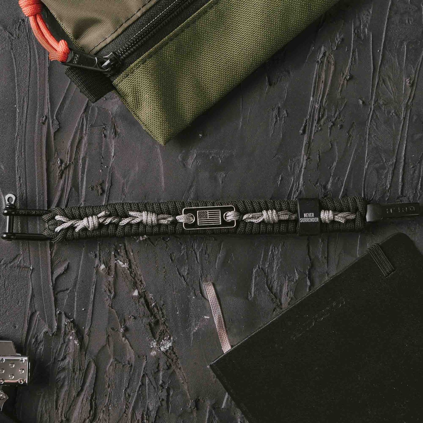 Never Surrender Barbed Wire Paracord Bracelet