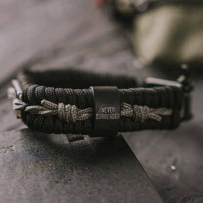 Never Surrender Barbed Wire Paracord Bracelet