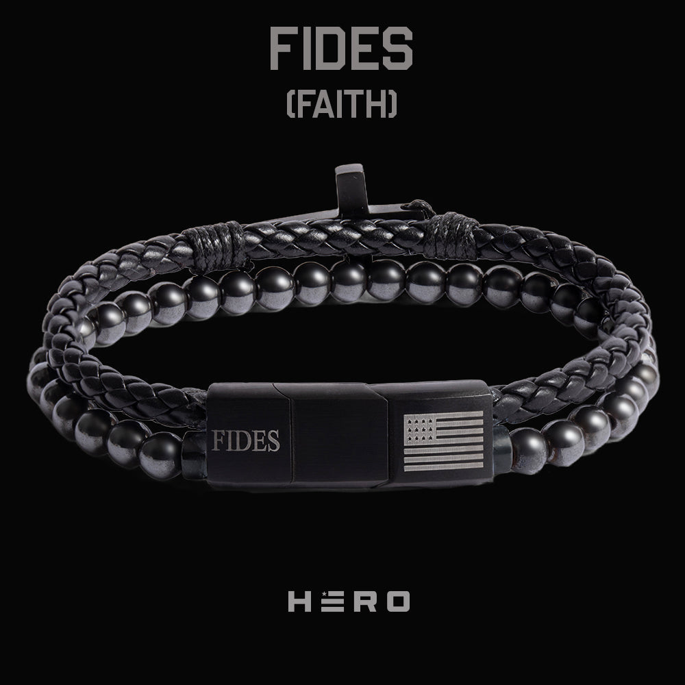 40% OFF - FIDES Cross Leather & Magnetic Titanium Bead Bracelet
