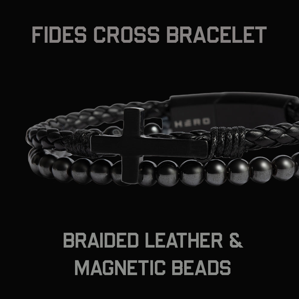 40% OFF - FIDES Cross Leather & Magnetic Titanium Bead Bracelet