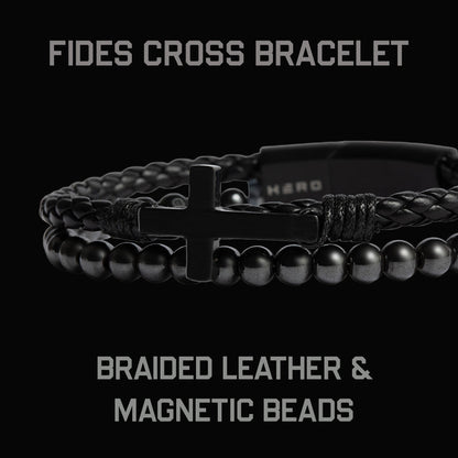 40% OFF - FIDES Cross Leather & Magnetic Titanium Bead Bracelet