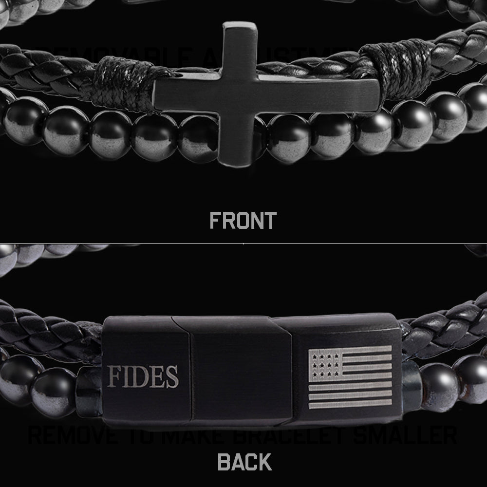 40% OFF - FIDES Cross Leather & Magnetic Titanium Bead Bracelet
