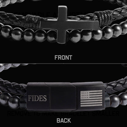 40% OFF - FIDES Cross Leather & Magnetic Titanium Bead Bracelet