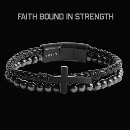 40% OFF - FIDES Cross Leather & Magnetic Titanium Bead Bracelet