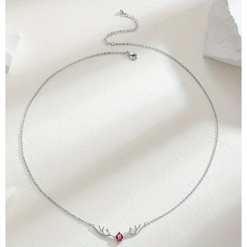 Deer Antler Necklace with Delicate Heart Charm