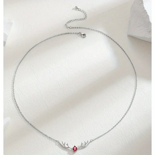 Deer Antler Necklace with Delicate Heart Charm