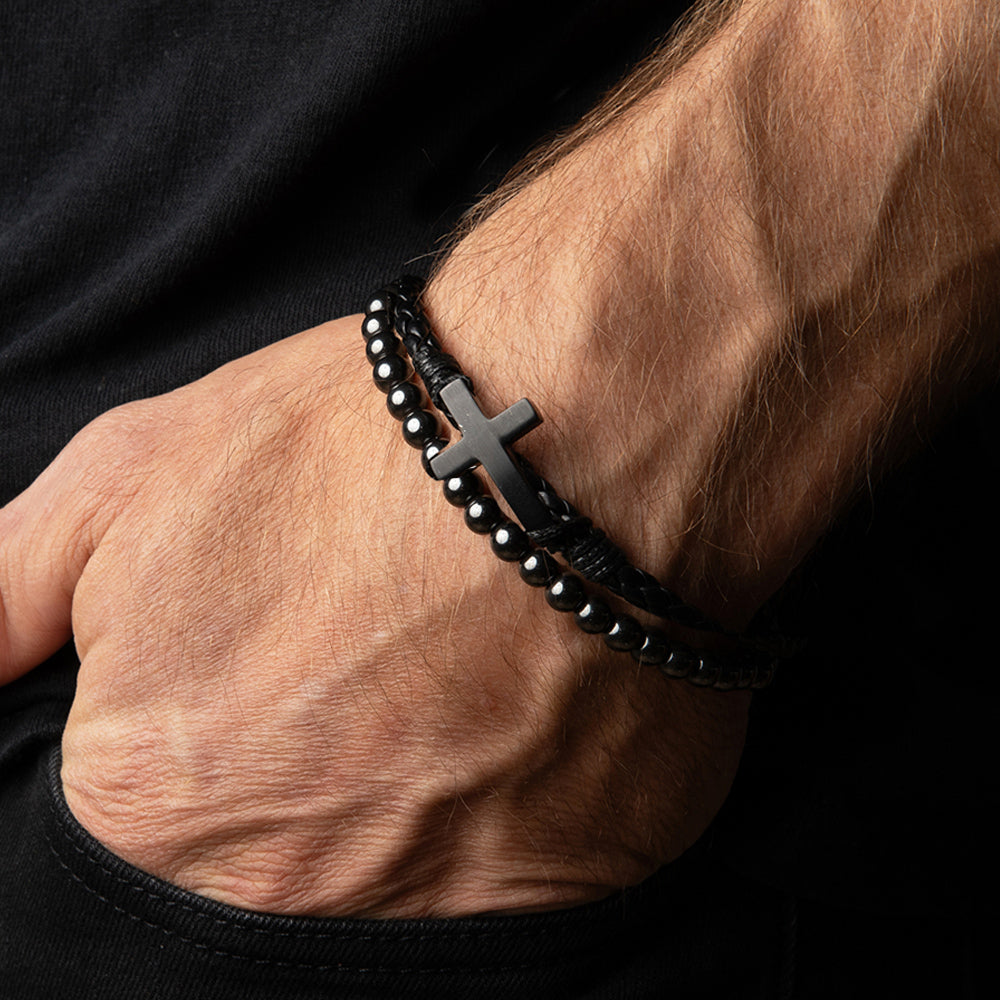 40% OFF - FIDES Cross Leather & Magnetic Titanium Bead Bracelet