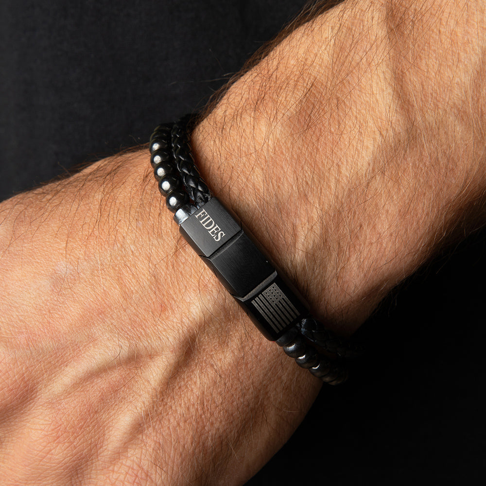 40% OFF - FIDES Cross Leather & Magnetic Titanium Bead Bracelet