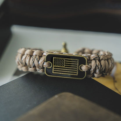 Desert Camo Paracord Bronze Flag Bracelet