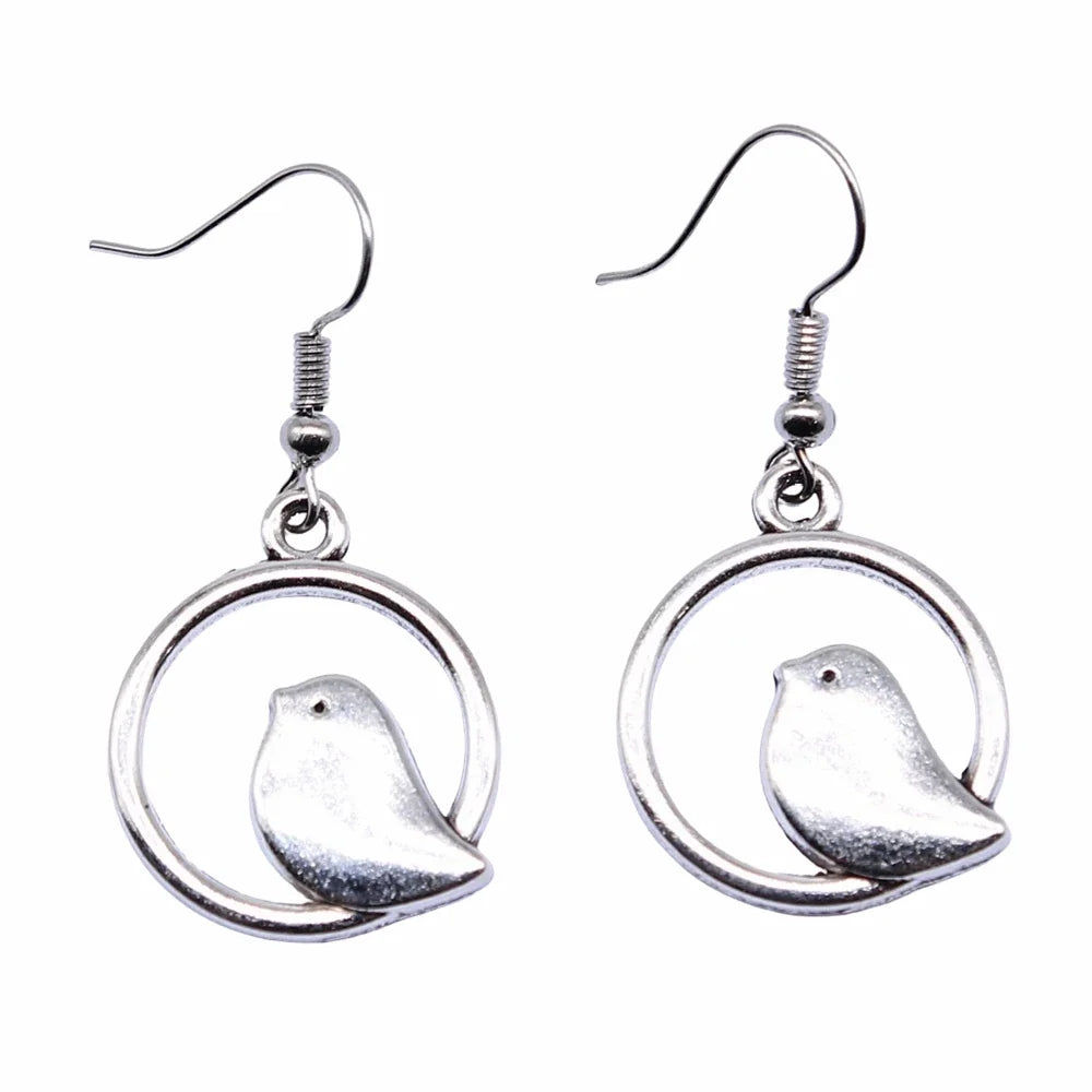 Vintage Bird Charm Drop Earrings – Handmade Boho Jewelry