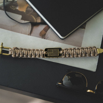 Desert Camo Paracord Bronze Flag Bracelet