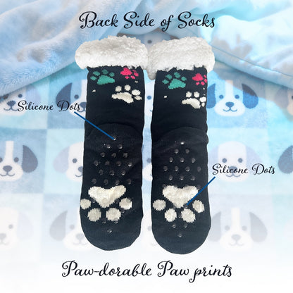 Always Kiss Your Dog Good Nite Cozy Paw Print Slipper Socks