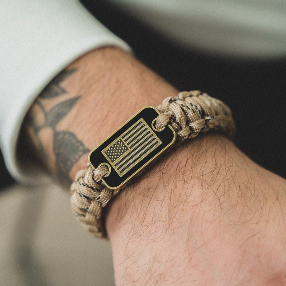 Desert Camo Paracord Bronze Flag Bracelet